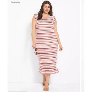 NWT Lane Bryant 14/16 Cap-Sleeve Ruffle Bodycon Dress Soul Stripe Stretch Multi
